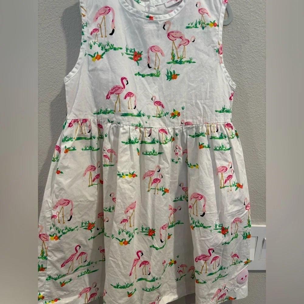 Smiling Button Flamingo Print Girls Dress Size 10 EUC Cotton Made in the USA